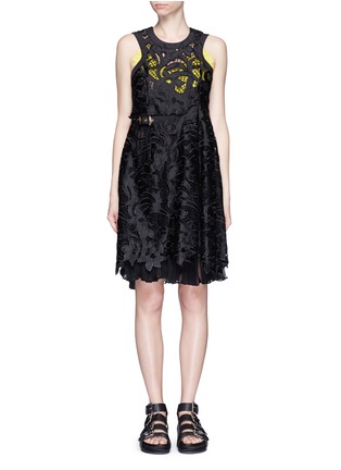 Main View - Click To Enlarge - SACAI - Asymmetric cutout floral embroidery lace dress
