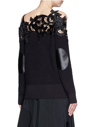 Back View - Click To Enlarge - SACAI - Floral embroidery lace cotton cold shoulder sweater