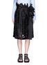 Main View - Click To Enlarge - SACAI - Floral embroidery lace poplin pleat midi skirt