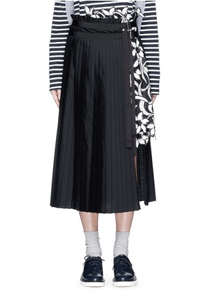 Main View - Click To Enlarge - SACAI - Embroidery lace poplin pleat midi skirt