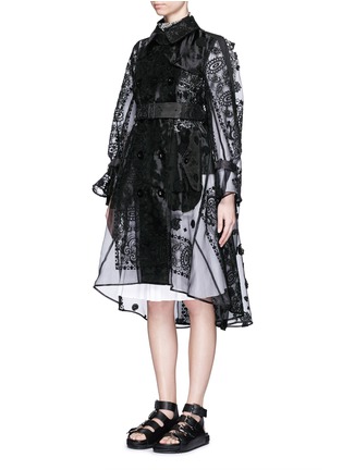 Front View - Click To Enlarge - SACAI - Bandana print vest layer embroidery organza trench coat