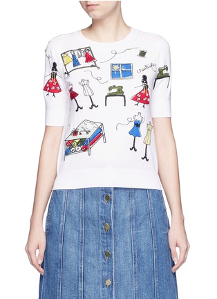 Main View - Click To Enlarge - ALICE & OLIVIA - 'Stacey Doodle' embroidery front sweater