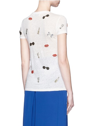 Back View - Click To Enlarge - ALICE & OLIVIA - 'Robin' embellished linen T-shirt