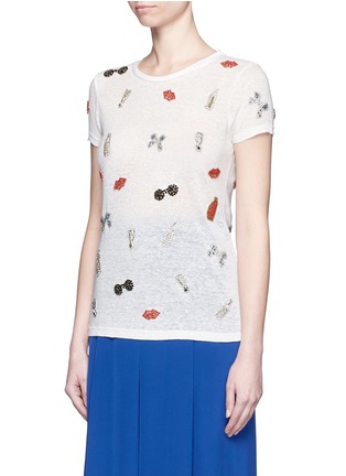 Front View - Click To Enlarge - ALICE & OLIVIA - 'Robin' embellished linen T-shirt
