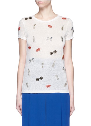 Main View - Click To Enlarge - ALICE & OLIVIA - 'Robin' embellished linen T-shirt
