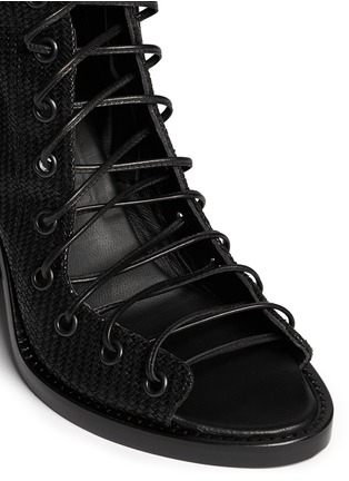 Detail View - Click To Enlarge - ANN DEMEULEMEESTER - Basketweave leather lace up ankle boots