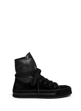 Main View - Click To Enlarge - ANN DEMEULEMEESTER - Suede mix leather high top sneakers