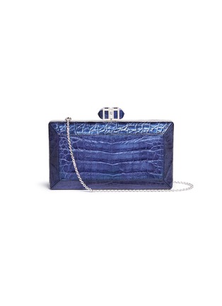 Main View - Click To Enlarge - JUDITH LEIBER - 'Cayman Coffered Rectangle' metallic crocodile leather box clutch