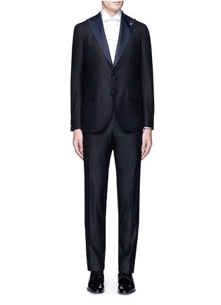 Main View - Click To Enlarge - LARDINI - Diamond jacquard lapel wool tuxedo suit
