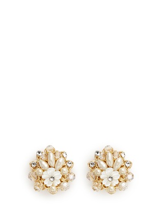 Main View - Click To Enlarge - MIRIAM HASKELL - Layered filigree floral pearl crystal stud earrings