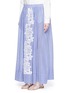 Front View - Click To Enlarge - LILA.EUGENIE - Lace trim pinstripe cotton-silk maxi skirt