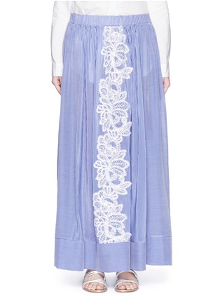 Main View - Click To Enlarge - LILA.EUGENIE - Lace trim pinstripe cotton-silk maxi skirt