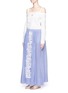 Figure View - Click To Enlarge - LILA.EUGENIE - Lace trim pinstripe cotton-silk maxi skirt