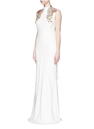 Front View - Click To Enlarge - ALEXANDER MCQUEEN - Jewel embellished open back crepe gown