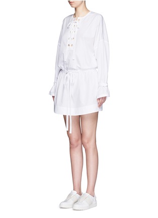 Front View - Click To Enlarge - ALEXANDER MCQUEEN - Lace up cotton poplin tunic dress