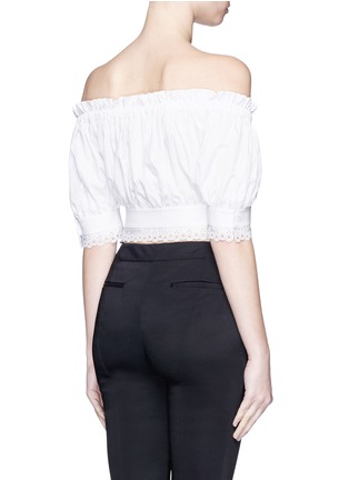 Back View - Click To Enlarge - ALEXANDER MCQUEEN - Lace trim cotton cropped Bardot top