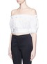 Front View - Click To Enlarge - ALEXANDER MCQUEEN - Lace trim cotton cropped Bardot top