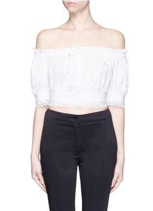 Main View - Click To Enlarge - ALEXANDER MCQUEEN - Lace trim cotton cropped Bardot top