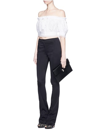 Figure View - Click To Enlarge - ALEXANDER MCQUEEN - Lace trim cotton cropped Bardot top