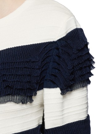 Detail View - Click To Enlarge - ALEXANDER MCQUEEN - Asymmetric ruffle stripe sweater