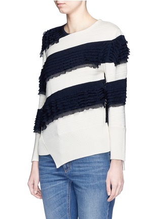 Front View - Click To Enlarge - ALEXANDER MCQUEEN - Asymmetric ruffle stripe sweater
