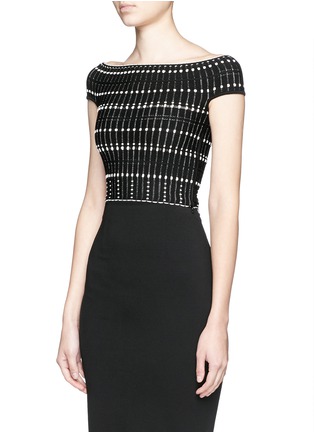 Figure View - Click To Enlarge - ALEXANDER MCQUEEN - Ladder jacquard off-shoulder knit cropped top