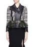 Main View - Click To Enlarge - ALEXANDER MCQUEEN - Peplum hem cropped tweed leather jacket