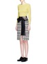 Figure View - Click To Enlarge - ALEXANDER MCQUEEN - Leather bow checkerboard tweed skirt