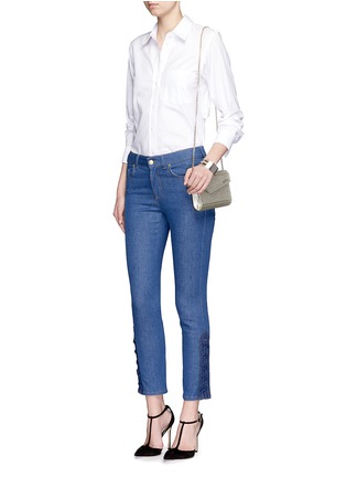 Figure View - Click To Enlarge - ALEXANDER MCQUEEN - Lace-up hem cropped kick flare jeans