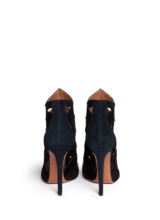 Back View - Click To Enlarge - ALAÏA - Suede cutout lace-up boots