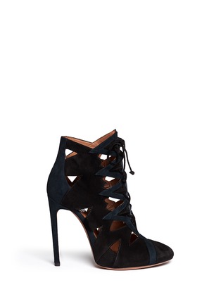 Main View - Click To Enlarge - ALAÏA - Suede cutout lace-up boots