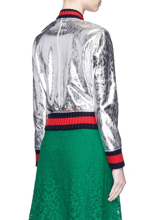 Back View - Click To Enlarge - GUCCI - Cracked metallic leather bomber jacket