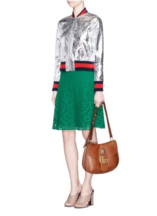 Figure View - Click To Enlarge - GUCCI - Cracked metallic leather bomber jacket
