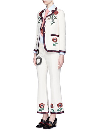 Figure View - Click To Enlarge - GUCCI - Crochet trim flower embroidery cady crepe tailored jacket
