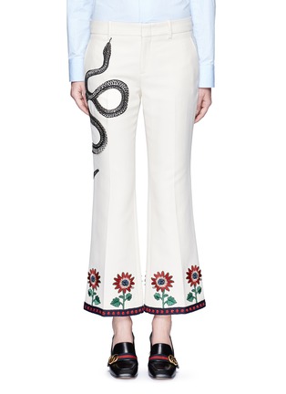 Main View - Click To Enlarge - GUCCI - Crochet trim embroidered flared cady pants