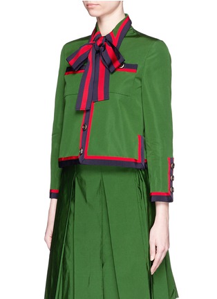 Front View - Click To Enlarge - GUCCI - Web ribbon trim cotton-silk faille jacket