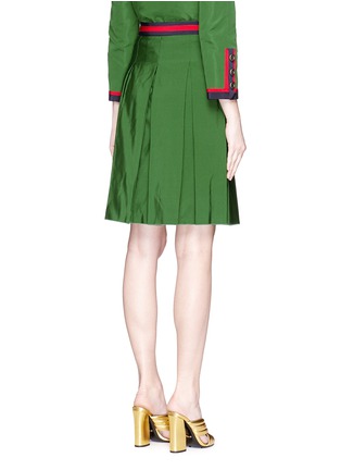 Back View - Click To Enlarge - GUCCI - Web ribbon trim inverted pleat faille skirt
