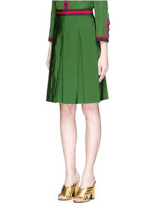 Front View - Click To Enlarge - GUCCI - Web ribbon trim inverted pleat faille skirt