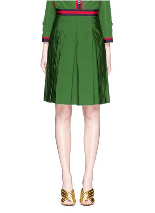 Main View - Click To Enlarge - GUCCI - Web ribbon trim inverted pleat faille skirt
