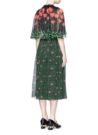 Back View - Click To Enlarge - GUCCI - Sequin flower brooch tulip leaf print silk cape dress