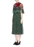 Front View - Click To Enlarge - GUCCI - Sequin flower brooch tulip leaf print silk cape dress