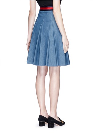 Back View - Click To Enlarge - GUCCI - Stripe web waistband inverted pleat denim skirt