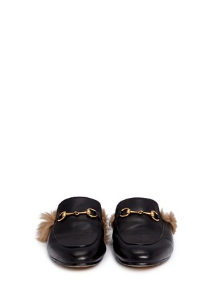 Front View - Click To Enlarge - GUCCI - Fur lined leather loafer slides