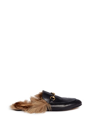 Main View - Click To Enlarge - GUCCI - Fur lined leather loafer slides