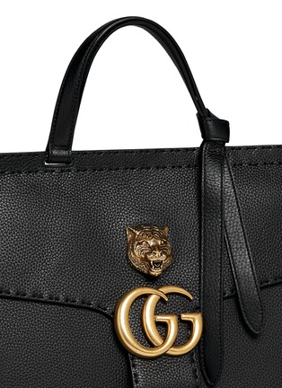 Detail View - Click To Enlarge - GUCCI - 'GG Marmont' tiger head pebbled leather satchel