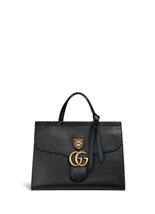 Main View - Click To Enlarge - GUCCI - 'GG Marmont' tiger head pebbled leather satchel