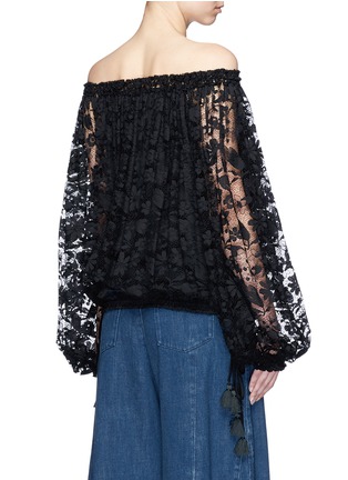 Back View - Click To Enlarge - CHLOÉ - Tassel drawstring balloon sleeve off-shoulder lace top