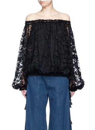 Main View - Click To Enlarge - CHLOÉ - Tassel drawstring balloon sleeve off-shoulder lace top