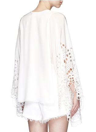 Back View - Click To Enlarge - CHLOÉ - Tassel tie broiderie anglaise flare sleeve silk top