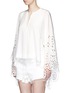Front View - Click To Enlarge - CHLOÉ - Tassel tie broiderie anglaise flare sleeve silk top